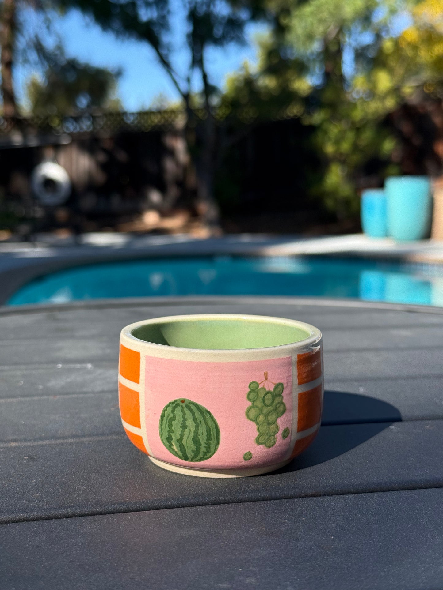 Small Cup - Green Fruit, Orange Checker