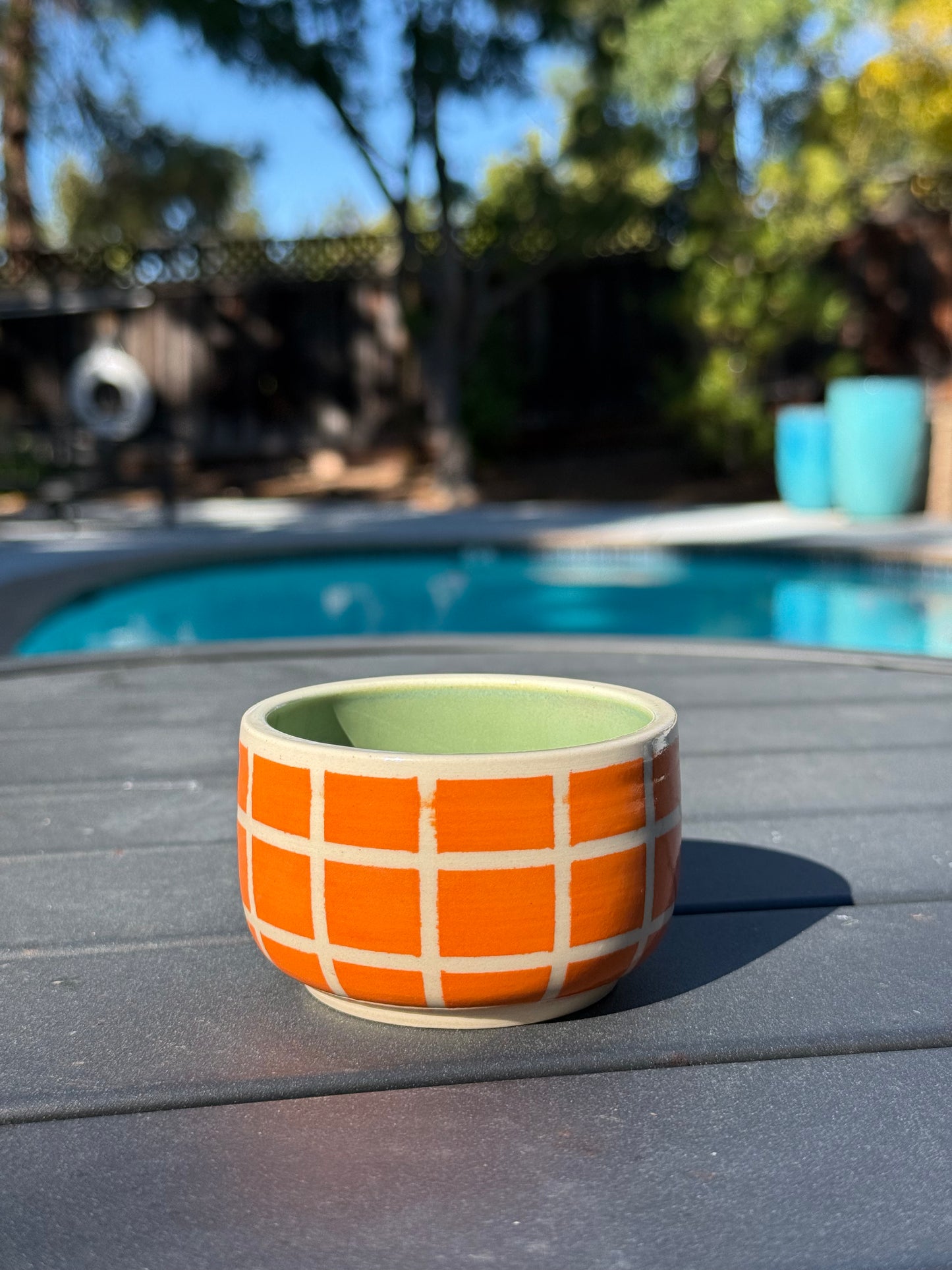 Small Cup - Green Fruit, Orange Checker