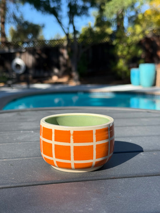 Small Cup - Green Fruit, Orange Checker