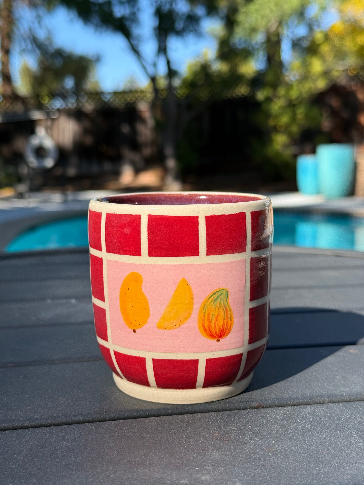Cup - Mango, Red Checker