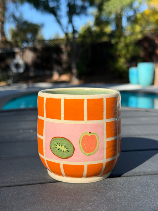 Cup - Green Fruit, Orange Checker