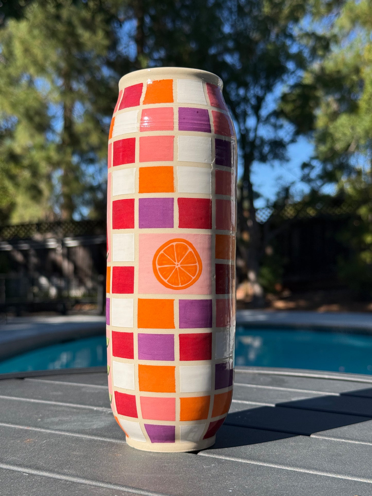 Tall Vase - Checkered Fruit (Second)