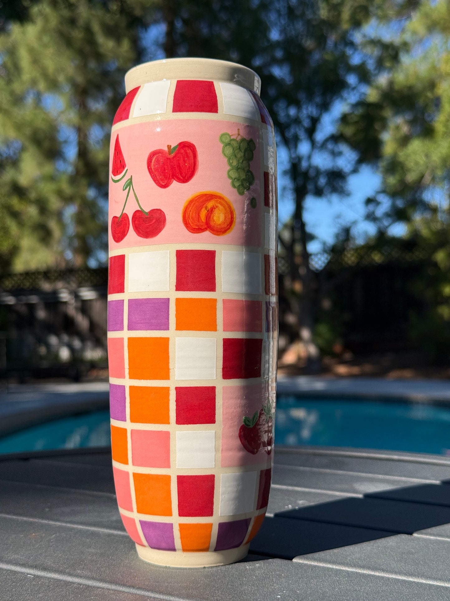 Tall Vase - Checkered Fruit