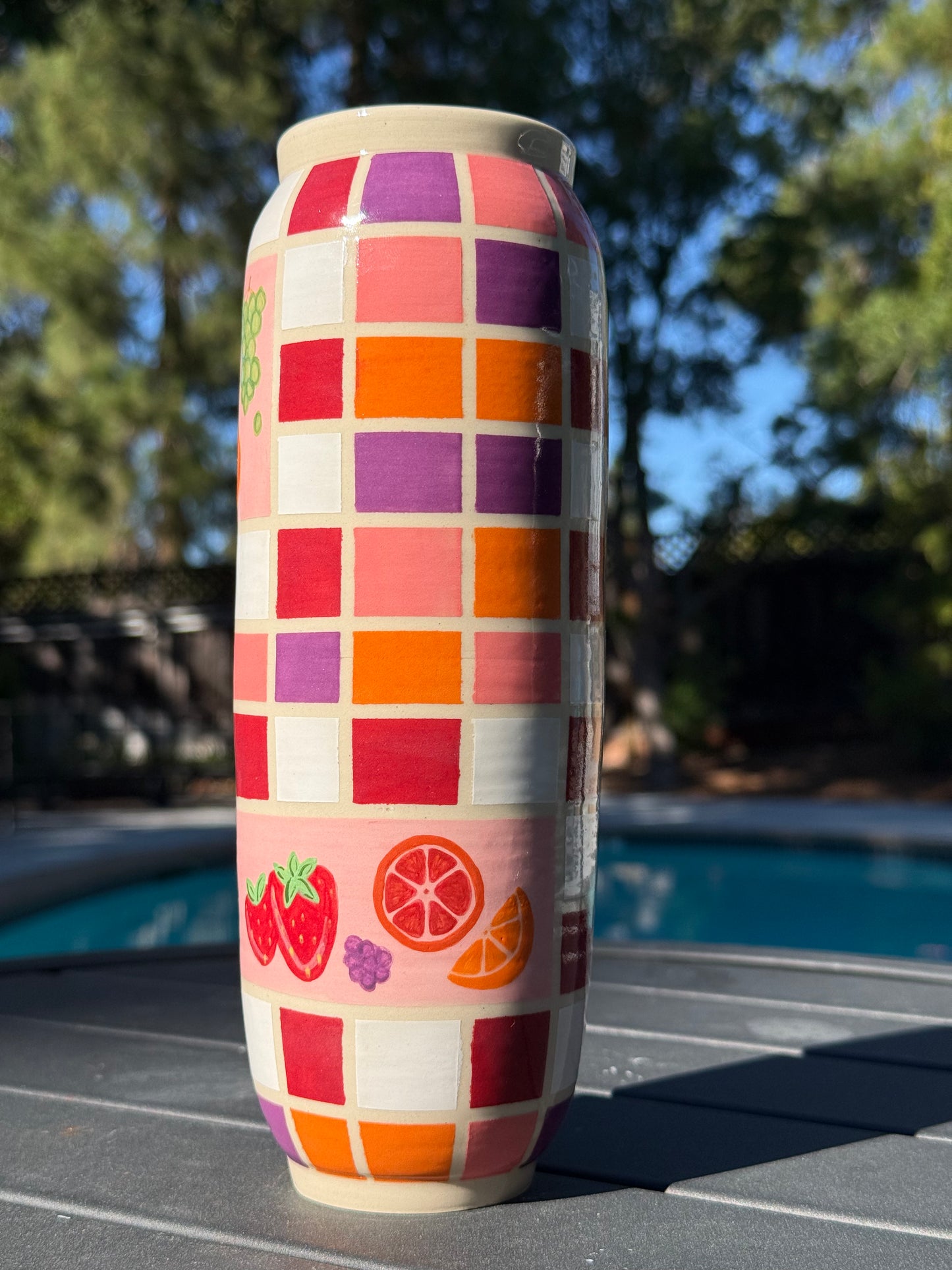 Tall Vase - Checkered Fruit