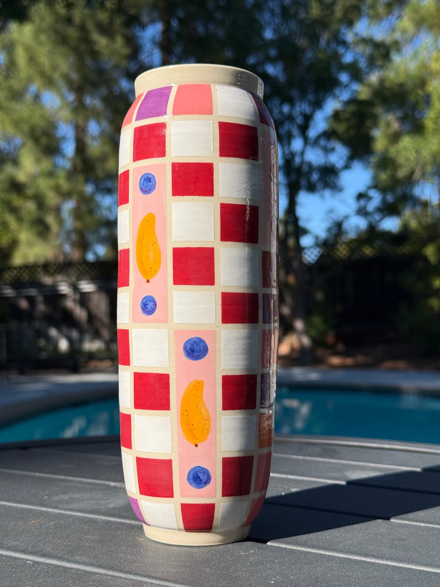 Tall Vase - Checkered Fruit